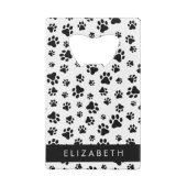 Paw Pattern, Dog Paws, Black and White, Jouw naam Creditkaart Flessenopener (Achterkant)