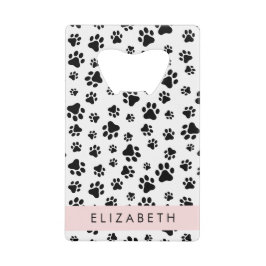 Paw Pattern, Dog Paws, Black and White, Jouw naam Creditkaart Flessenopener