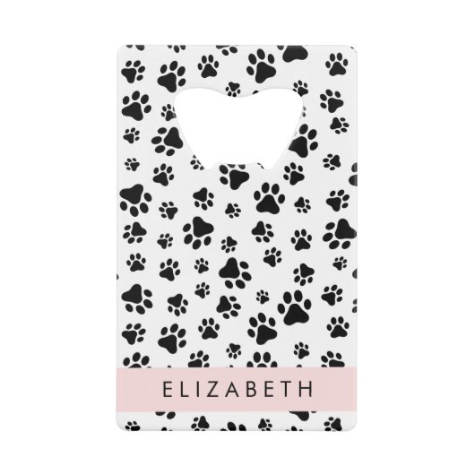 Paw Pattern, Dog Paws, Black and White, Jouw naam Creditkaart Flessenopener (Voorkant)