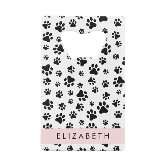 Paw Pattern, Dog Paws, Black and White, Jouw naam Creditkaart Flessenopener (Achterkant)