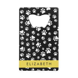 Paw Pattern, Dog Paws, Black and White, Jouw naam Creditkaart Flessenopener
