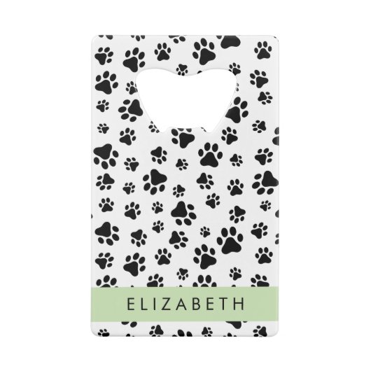 Paw Pattern, Dog Paws, Black and White, Jouw naam Creditkaart Flessenopener (Achterkant)