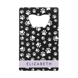 Paw Pattern, Dog Paws, Black and White, Jouw naam Creditkaart Flessenopener