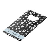 Paw Pattern, Dog Paws, Black and White, Jouw naam Creditkaart Flessenopener (Voorkant Gekanteld)
