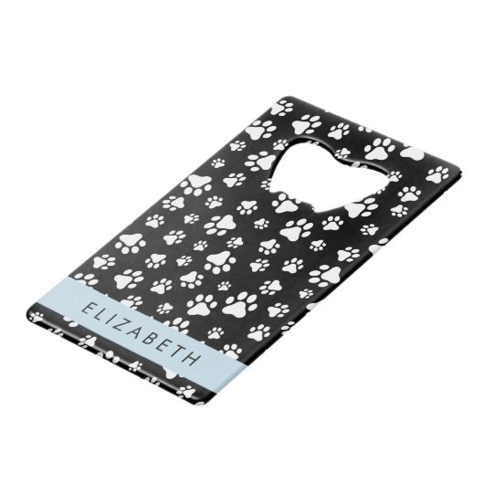 Paw Pattern, Dog Paws, Black and White, Jouw naam Creditkaart Flessenopener (Achterkant Gekanteld)