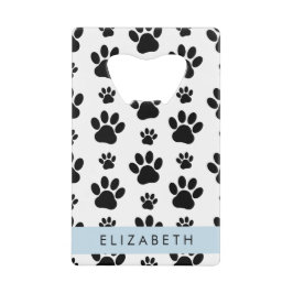 Paw Pattern, Dog Paws, Black and White, Jouw naam Creditkaart Flessenopener