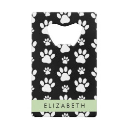 Paw Pattern, Dog Paws, Black and White, Jouw naam Creditkaart Flessenopener