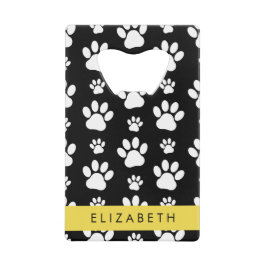 Paw Pattern, Dog Paws, Black and White, Jouw naam Creditkaart Flessenopener