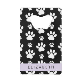 Paw Pattern, Dog Paws, Black and White, Jouw naam Creditkaart Flessenopener