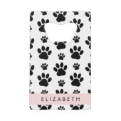 Paw Pattern, Dog Paws, Black and White, Jouw naam Creditkaart Flessenopener (Voorkant)
