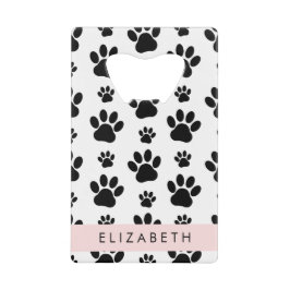 Paw Pattern, Dog Paws, Black and White, Jouw naam Creditkaart Flessenopener