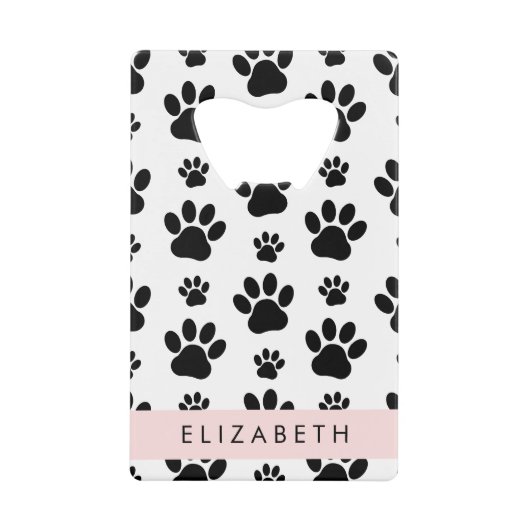 Paw Pattern, Dog Paws, Black and White, Jouw naam Creditkaart Flessenopener (Voorkant)