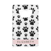 Paw Pattern, Dog Paws, Black and White, Jouw naam Creditkaart Flessenopener (Achterkant)