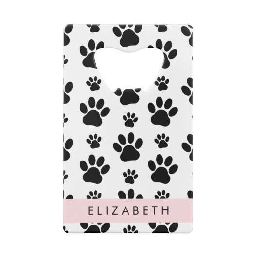 Paw Pattern, Dog Paws, Black and White, Jouw naam Creditkaart Flessenopener (Achterkant)