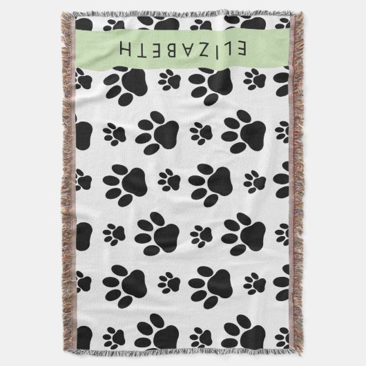 Paw Pattern, Dog Paws, Black and White, Jouw naam Deken (Voorkant Verticaal)
