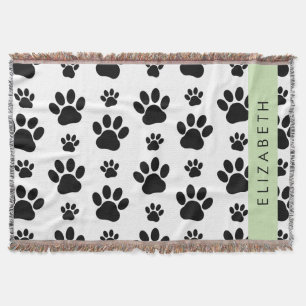 Paw Pattern, Dog Paws, Black and White, Jouw naam Deken