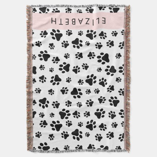 Paw Pattern, Dog Paws, Black and White, Jouw naam Deken (Voorkant Verticaal)