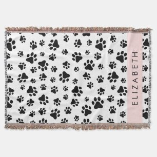 Paw Pattern, Dog Paws, Black and White, Jouw naam Deken
