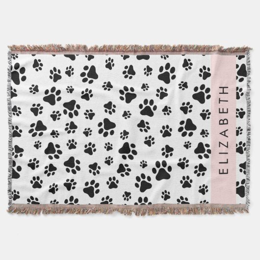 Paw Pattern, Dog Paws, Black and White, Jouw naam Deken (Voorkant)