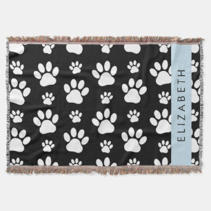 Paw Pattern, Dog Paws, Black and White, Jouw naam Deken