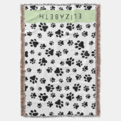 Paw Pattern, Dog Paws, Black and White, Jouw naam Deken (Voorkant Verticaal)