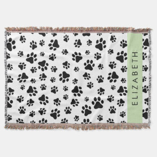 Paw Pattern, Dog Paws, Black and White, Jouw naam Deken