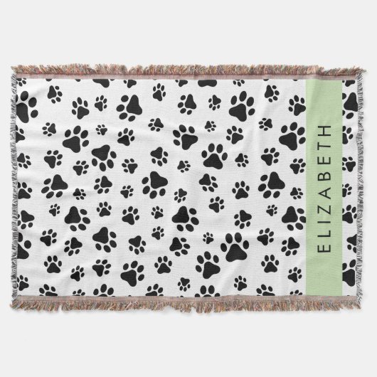 Paw Pattern, Dog Paws, Black and White, Jouw naam Deken (Voorkant)