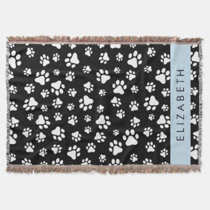 Paw Pattern, Dog Paws, Black and White, Jouw naam Deken