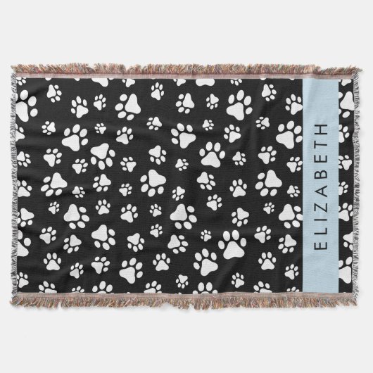 Paw Pattern, Dog Paws, Black and White, Jouw naam Deken (Voorkant)