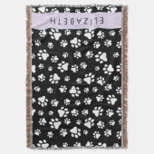 Paw Pattern, Dog Paws, Black and White, Jouw naam Deken (Voorkant Verticaal)