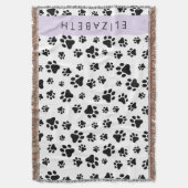 Paw Pattern, Dog Paws, Black and White, Jouw naam Deken (Voorkant Verticaal)
