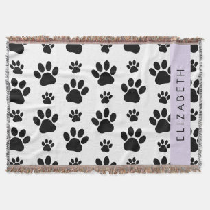 Paw Pattern, Dog Paws, Black and White, Jouw naam Deken