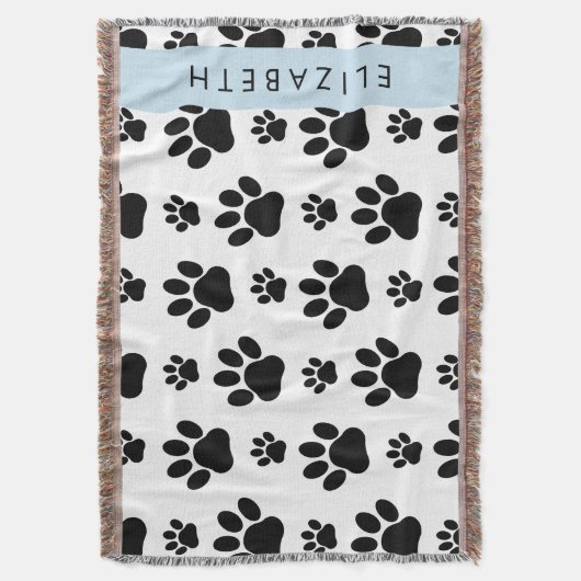 Paw Pattern, Dog Paws, Black and White, Jouw naam Deken (Voorkant Verticaal)