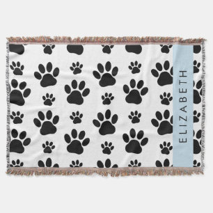 Paw Pattern, Dog Paws, Black and White, Jouw naam Deken