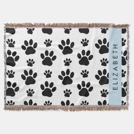Paw Pattern, Dog Paws, Black and White, Jouw naam Deken (Voorkant)