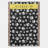 Paw Pattern, Dog Paws, Black and White, Jouw naam Deken (Voorkant Verticaal)