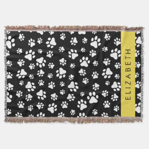 Paw Pattern, Dog Paws, Black and White, Jouw naam Deken