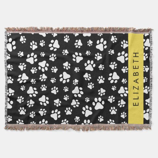 Paw Pattern, Dog Paws, Black and White, Jouw naam Deken (Voorkant)