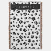 Paw Pattern, Dog Paws, Black and White, Jouw naam Deken (Voorkant Verticaal)