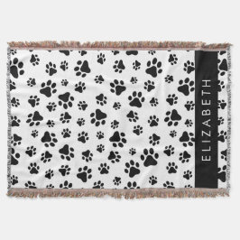 Paw Pattern, Dog Paws, Black and White, Jouw naam Deken
