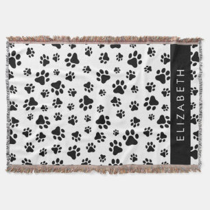 Paw Pattern, Dog Paws, Black and White, Jouw naam Deken