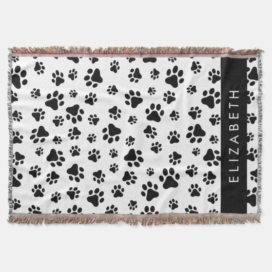 Paw Pattern, Dog Paws, Black and White, Jouw naam Deken (Voorkant)