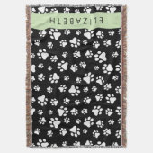 Paw Pattern, Dog Paws, Black and White, Jouw naam Deken (Voorkant Verticaal)