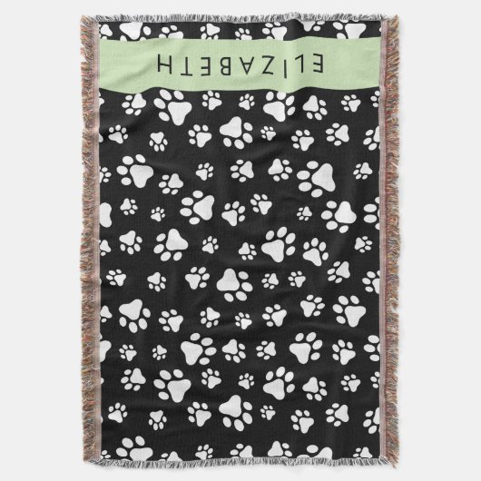 Paw Pattern, Dog Paws, Black and White, Jouw naam Deken (Voorkant Verticaal)