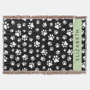 Paw Pattern, Dog Paws, Black and White, Jouw naam Deken