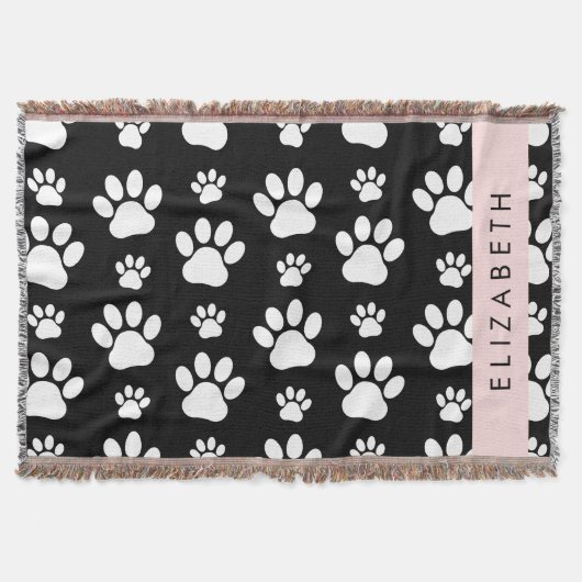Paw Pattern, Dog Paws, Black and White, Jouw naam Deken (Voorkant)