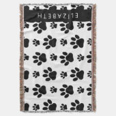 Paw Pattern, Dog Paws, Black and White, Jouw naam Deken (Voorkant Verticaal)