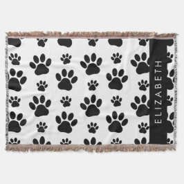 Paw Pattern, Dog Paws, Black and White, Jouw naam Deken