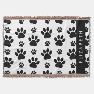 Paw Pattern, Dog Paws, Black and White, Jouw naam Deken
