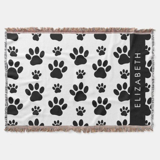 Paw Pattern, Dog Paws, Black and White, Jouw naam Deken (Voorkant)